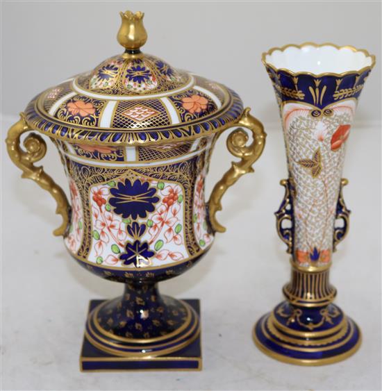 A Royal Crown Derby urn & cover & similar vase